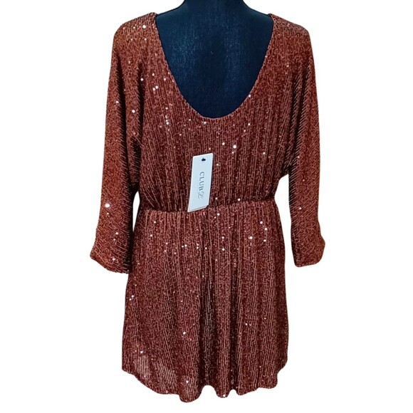 Club L London Dress Mini Orange Brown V-Neck Scoop Back Sequined Formal Sz 8 US - Picture 3 of 9